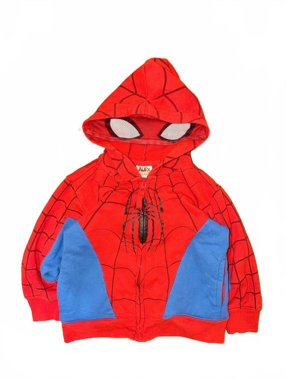 Marvel Spider-Man Full Zip Hoodie Blue Red 3T Kids with Mask